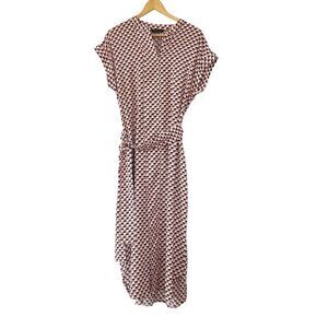 M&S Collection Pink Navy Geometric Pattern Cuffed Short Sleeve Midi Dress